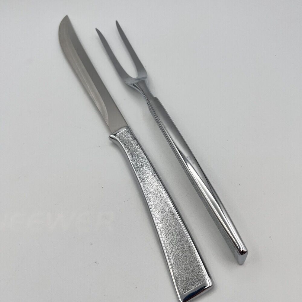 Vintage Carvel Hall Stainless Carving Set Knife & Fork MCM Mid Century Textured